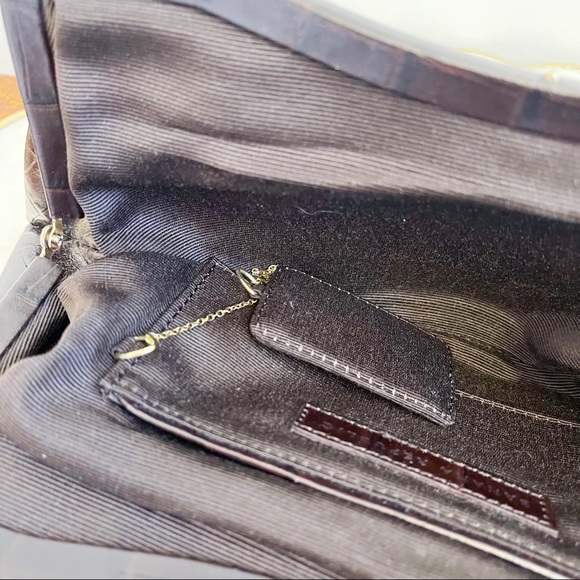 Brown Genuine Leather Croc Emboss Design Hand Held Clutch Chic Classic - Picture 8 of 15